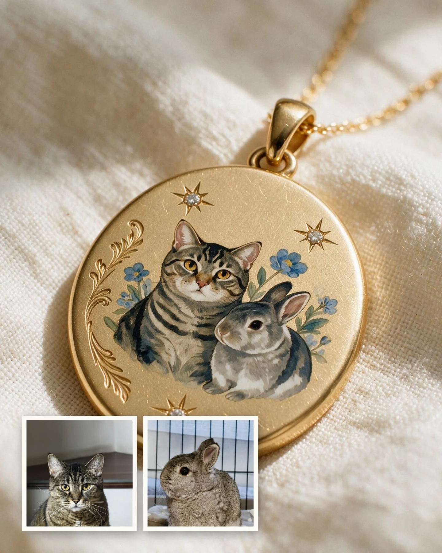 Two cats, painted into a pendant