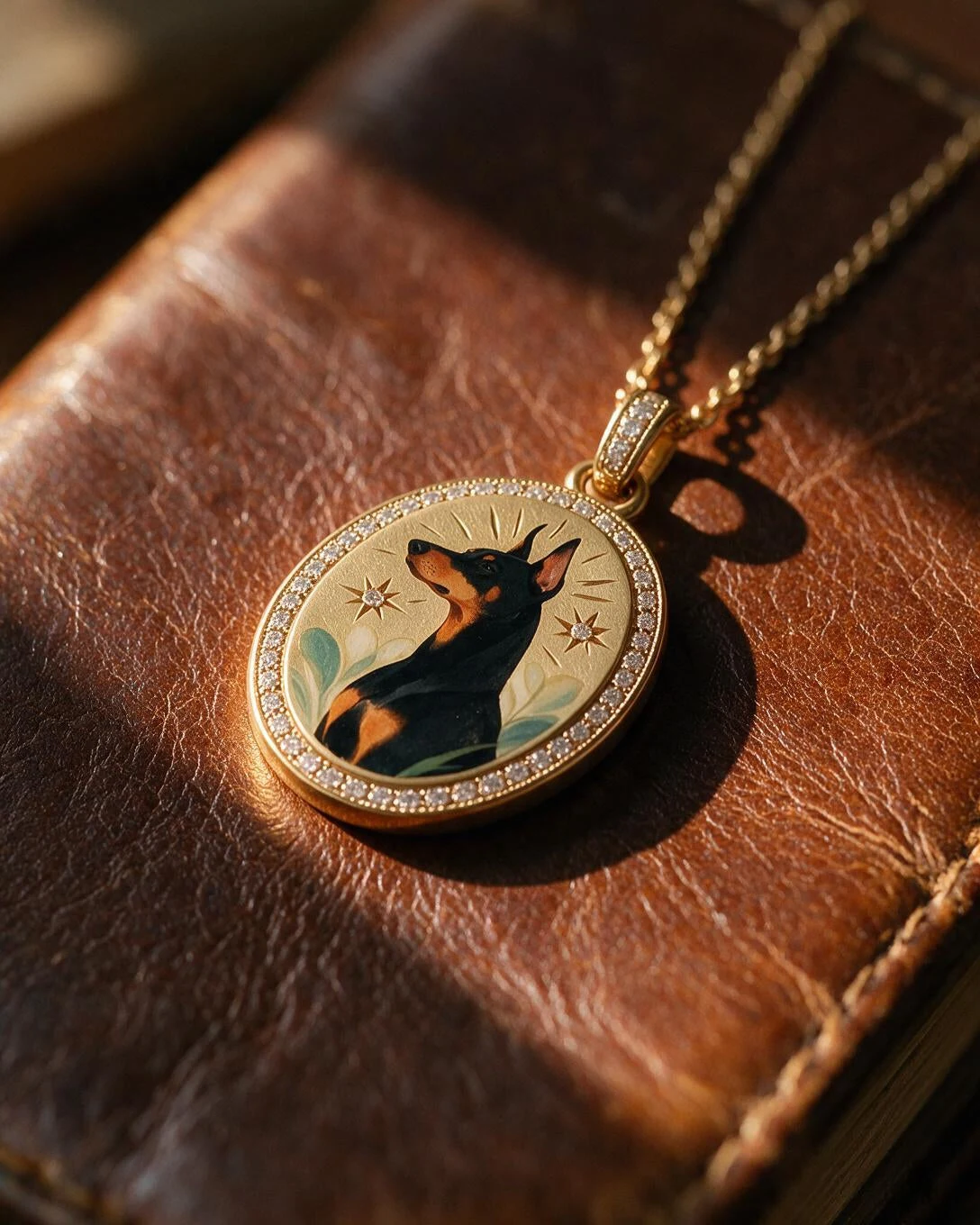 A miniature portrait pendant in warm light